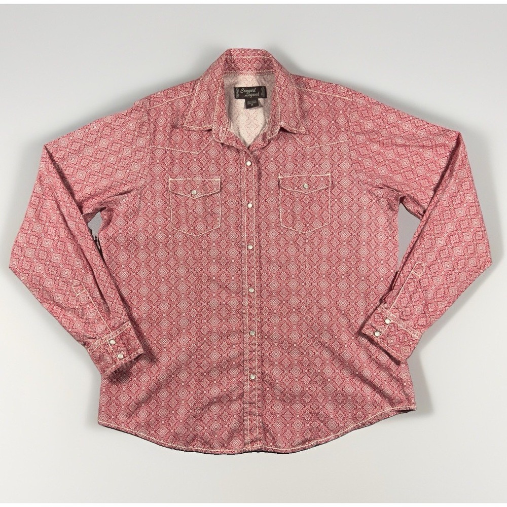 Cowgirl Legend Women's XL Western Pearl Snap Shirt Red White Print Cotton